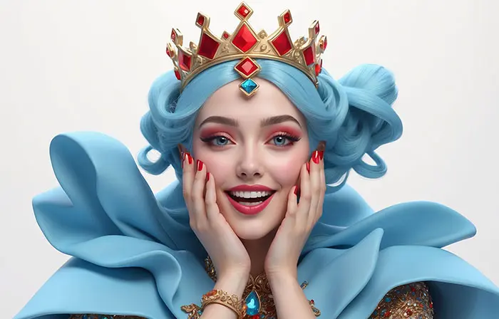 Beautiful Smiling Queen Unique 3D Character Design Illustration image
